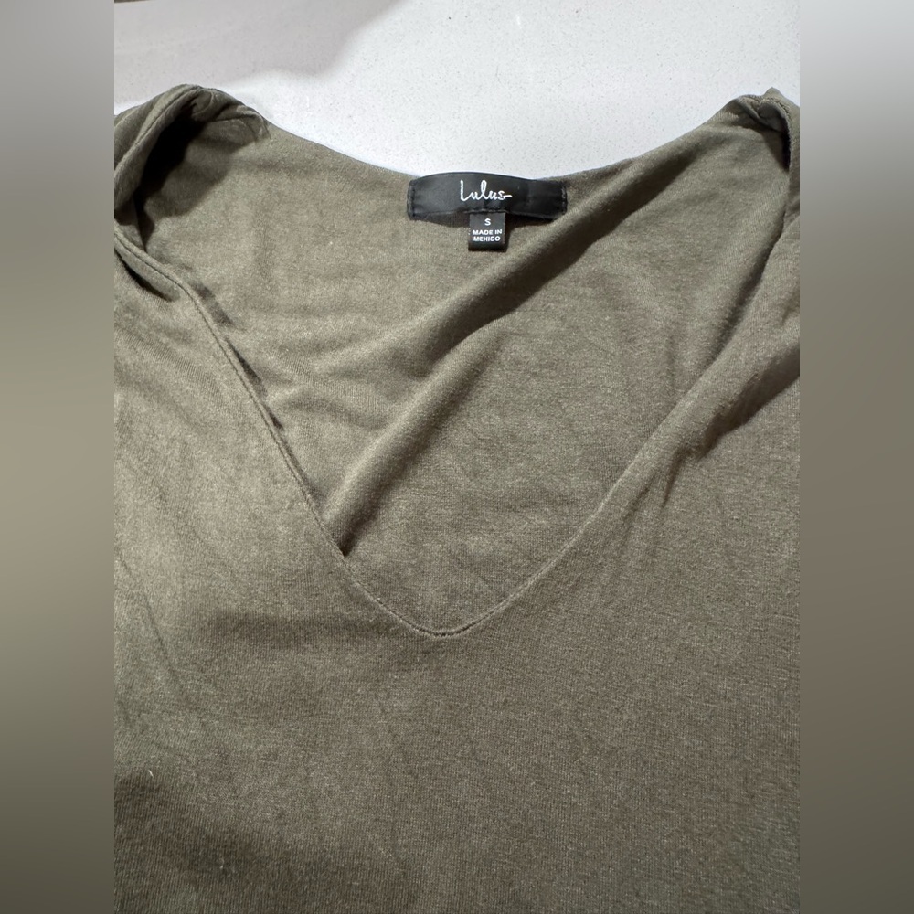 Lulu's Olive V-Neck bodysuit - Picture 2 of 3